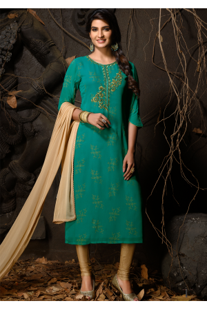 Green Color Designer Viscose Straight Cut Suit